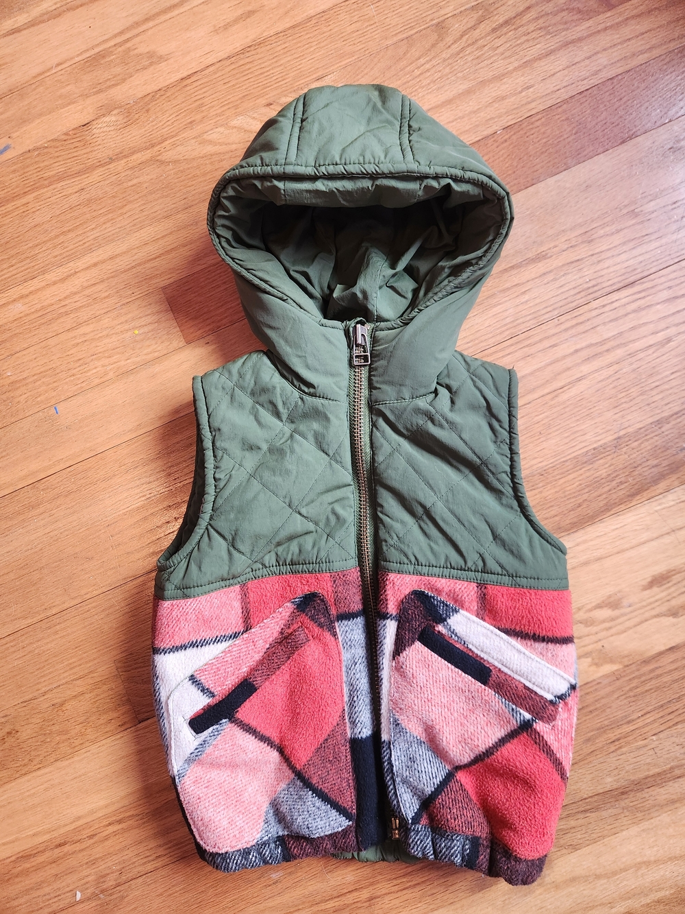 Witchery Kids Sherpa Lined Vest with Olive & Plaid Shell